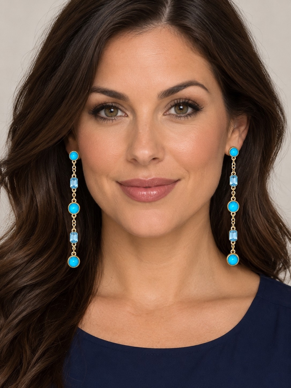Guess Turquoise and Aqua Drop Chain Earrings, Brand New!